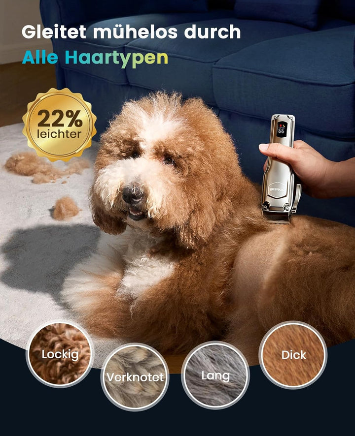 oneisall Kabellose Leise Schermaschine Pferd Hund Langhaar dickes Fell, Hundeschermaschine mit abneh