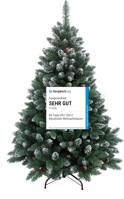 RS Trade HXT 15013 künstlicher Weihnachtsbaum 120 cm mit Schnee und Zapfen (Ø ca. 78 cm) ca. 500 Spi