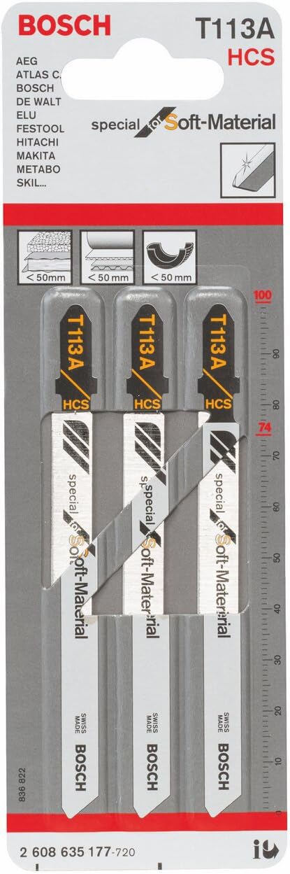Bosch Accessories Professional 3x Stichsägeblatt T 113 A Special for Soft Material (für Karton, Styr