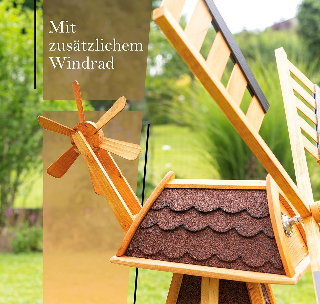 Windmühle 3 stöckig kugelgelagert 1,40 m Bitum rot mit Beleuchtung Solar, Solarbeleuchtung, mit extr