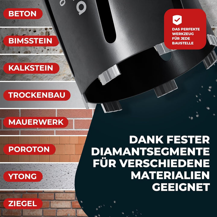 Fortura Kernbohrer/Bohrkrone Ø50-162mm / 200mm Länge/SDS Plus/Dosenbohrer/Diamantbohrkrone/Bohrkrone