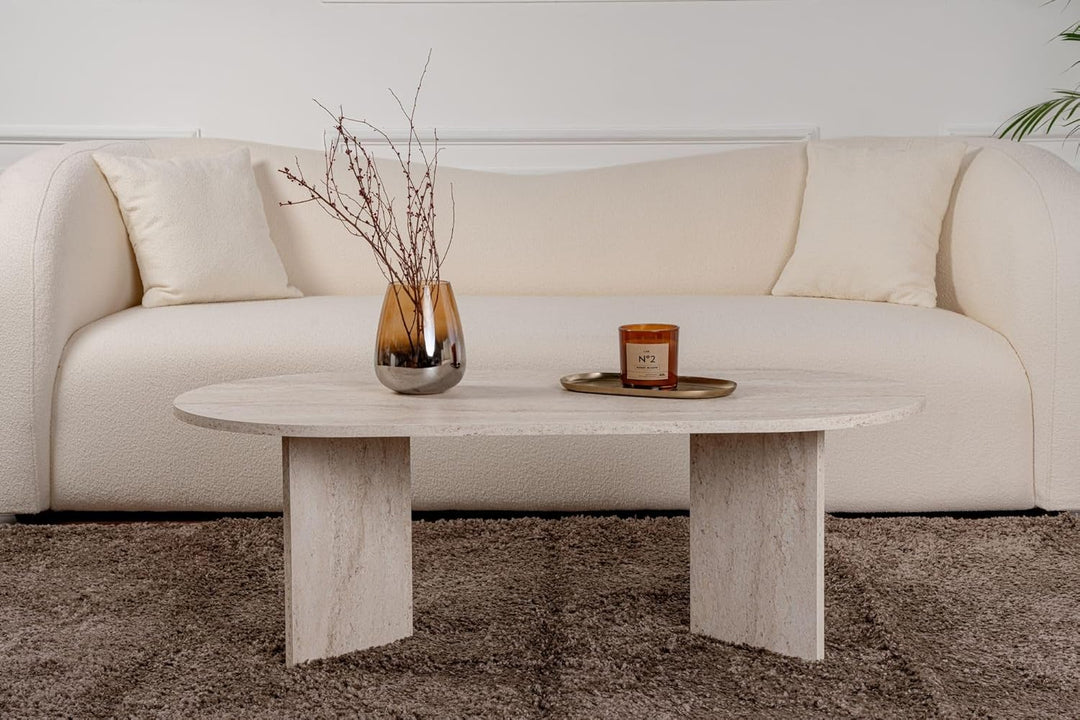 Hanah Home Elegant Coffee Table, Travertine Color, 119 x 39.8 x 60 cm | 100% Melamine Coated Particl