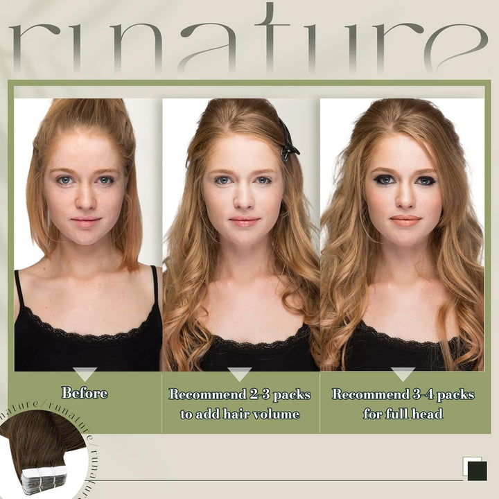 RUNATURE Tape in Extensions Echthaar Braun Kurz 30cm Haarverlängerung Tape Echthaar Braun 20 Stück 4