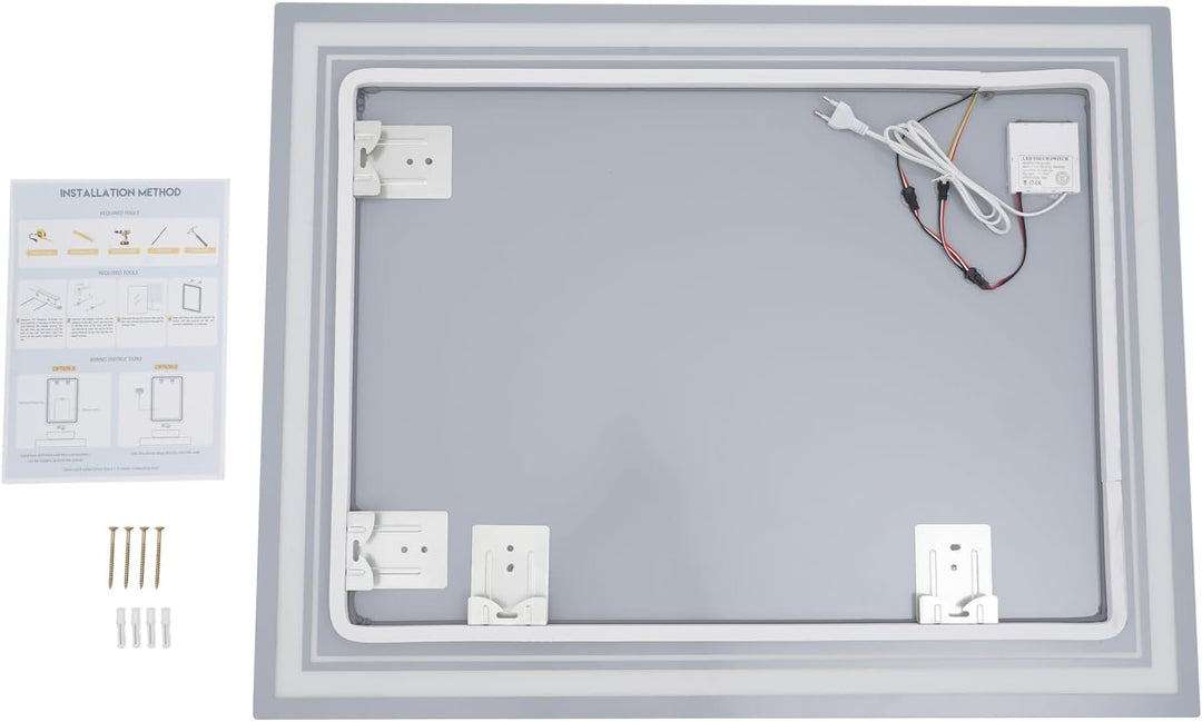 Badezimmerspiegel mit Beleuchtung, rechteckiger Wandspiegel, 70 x 50 cm, 10-100 % stufenlos verstell