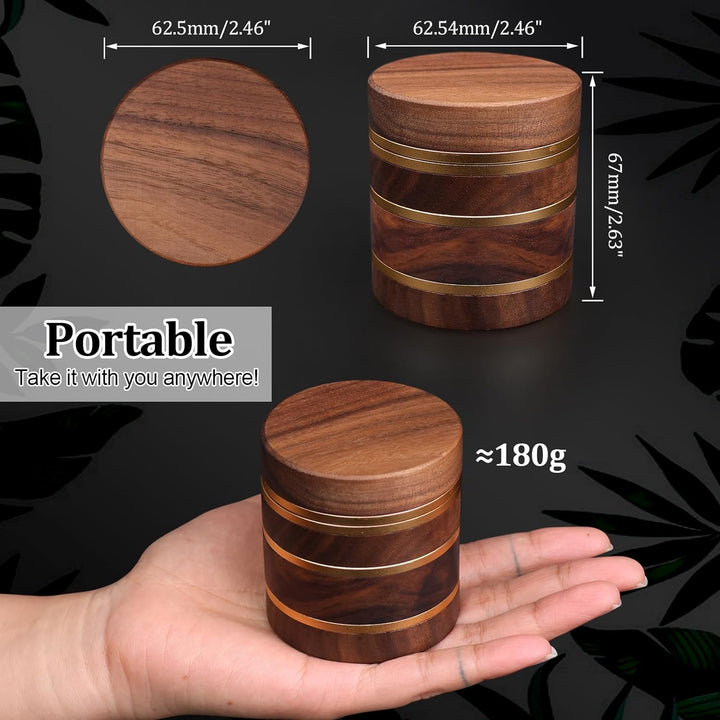 Holz Gewürzmühle mit Magnetdeckel, Feinsieb &amp; Aluminiumkern, Ø 63 mm, Gold | Walnussholz-Gewürzmühle