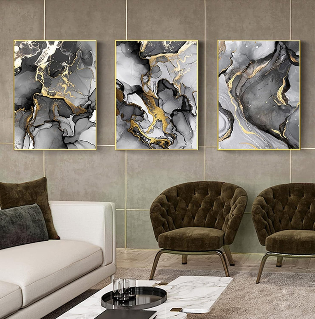 Wohnzimmer Schlafzimmer Marmorhintergrund Tinte Malerei Poster，Modern Abstraktes Bilder Set Wand Mal