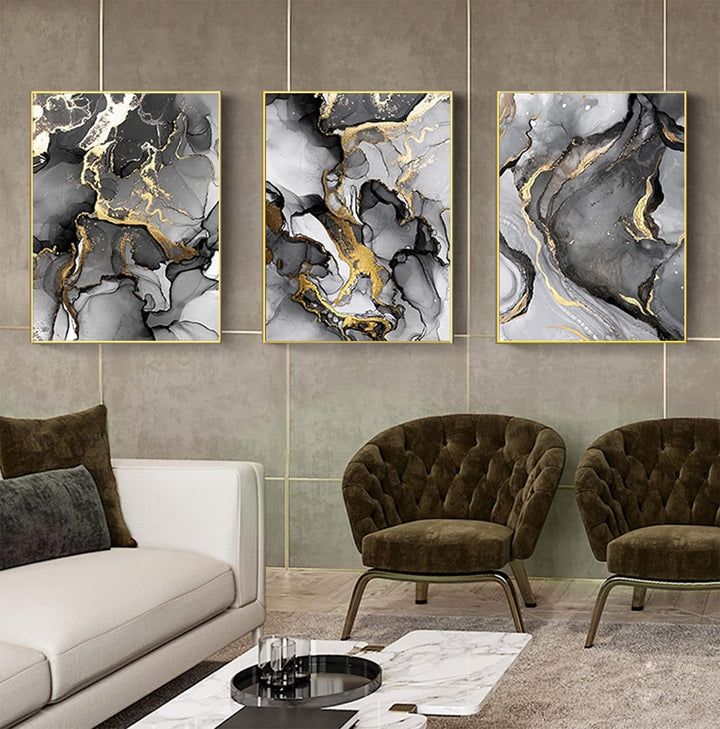 Wohnzimmer Schlafzimmer Marmorhintergrund Tinte Malerei Poster，Modern Abstraktes Bilder Set Wand Mal