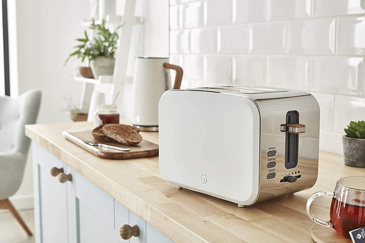 Swan Nordic Breitschlitz-Toaster mit 2 Scheiben, 3 Funktionen, 6 Bräunungsstufen, modernes Design, E