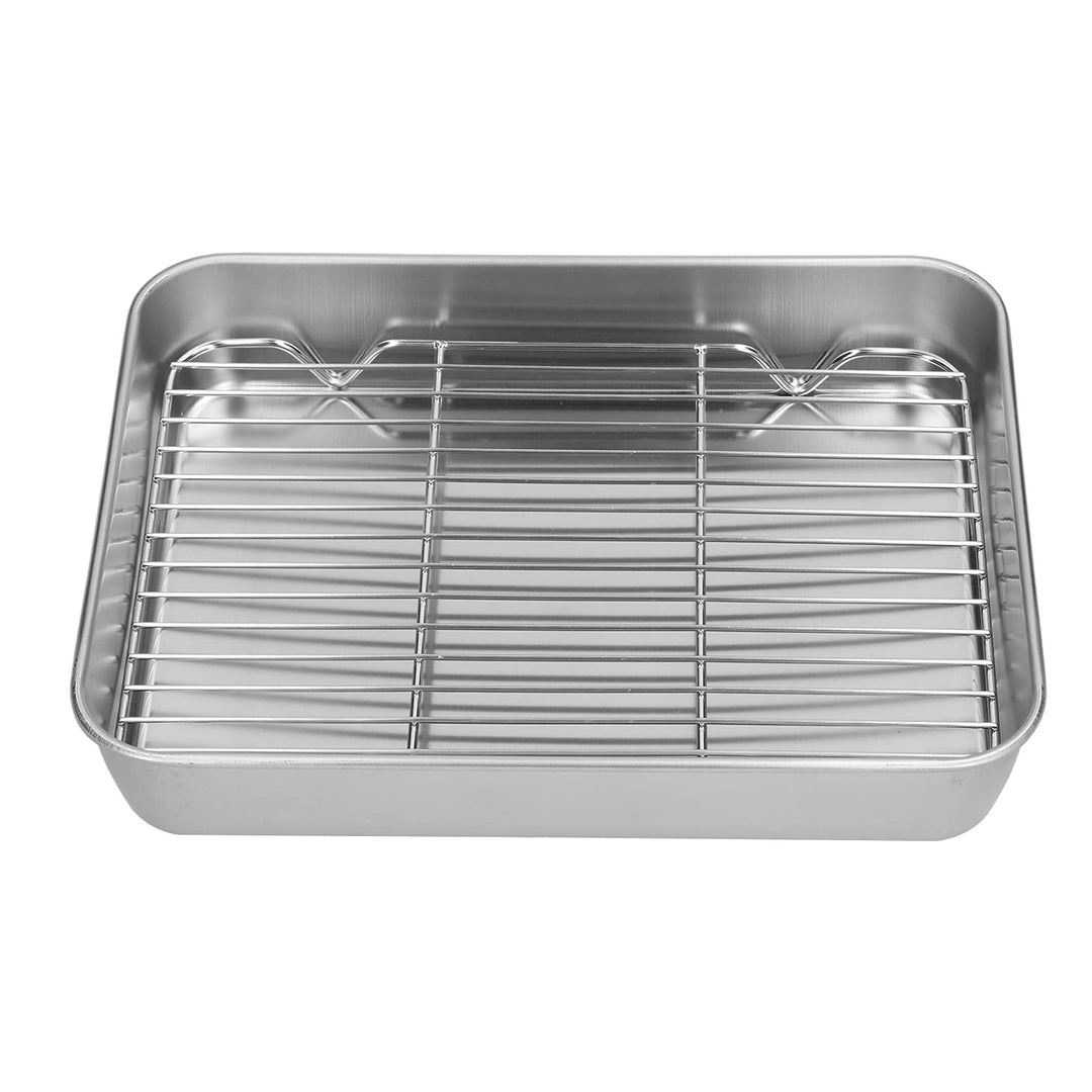 Bräter mit Rost aus Edelstahl, Rechteckige Ofenform mit Einsatzrost (26,5 x 20,5 cm), für Ofen, Gril