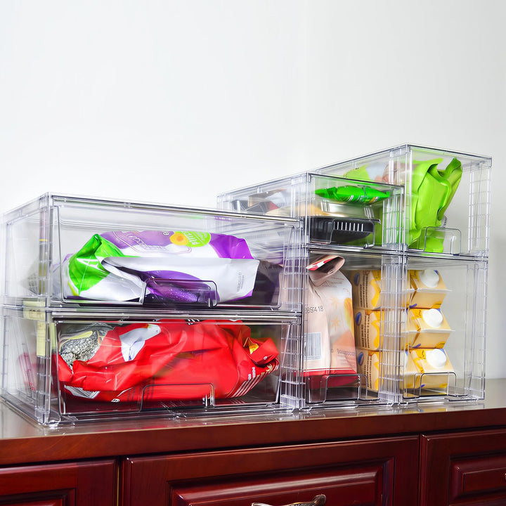 4er-Set Mittelgrosse Stapelbare Aufbewahrungsschubladen, Transparente Acrylbox mit Griff, Einfacher