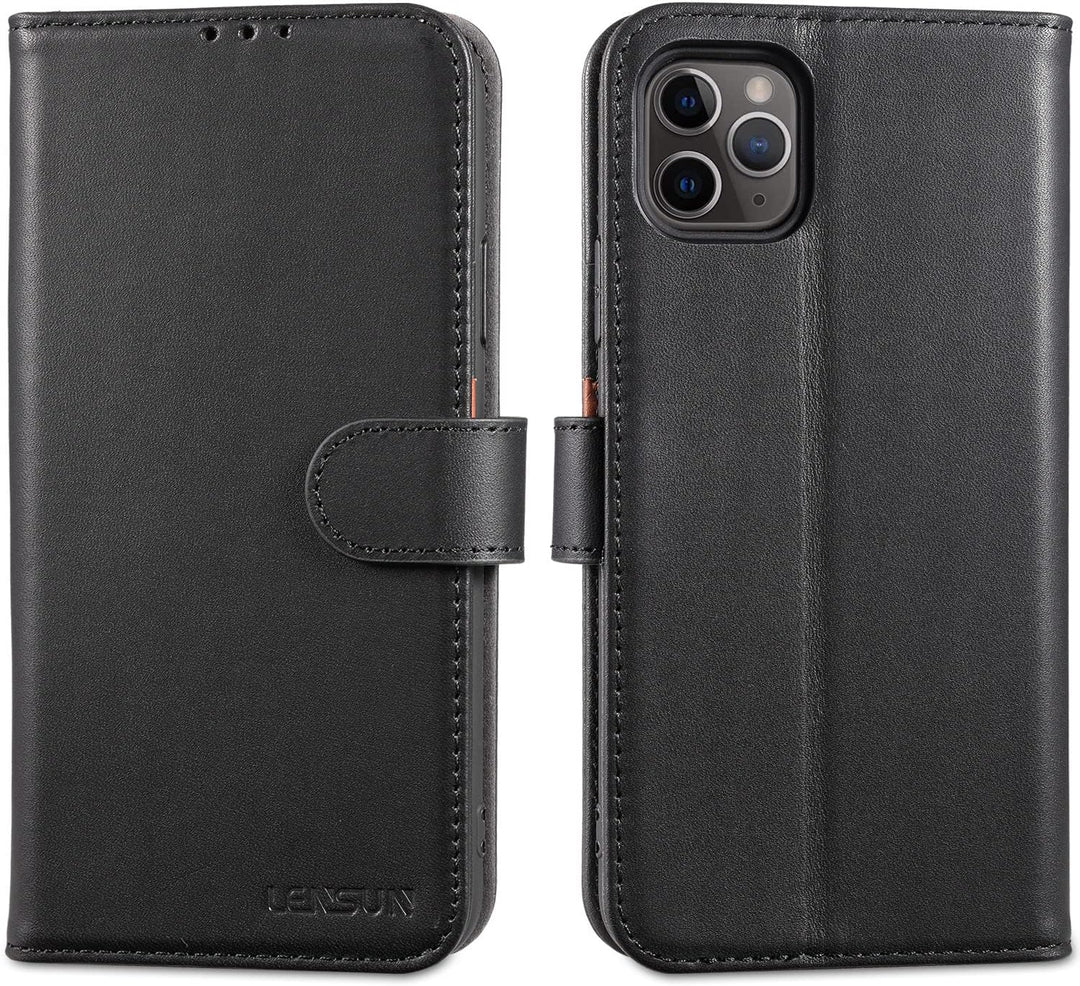 LENSUN Echtleder Hülle für iPhone 11 Pro Max, Handyhülle Flip Cover [Echtes Leder][Kartenfach][RFID