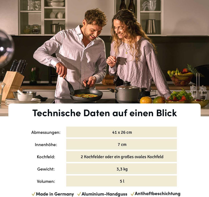 Hoffmann x CALLEkocht Aluminium-Handguss Bräter, 41x26 cm, Anthrazit, Induktionsgeeignet, Backofenfe