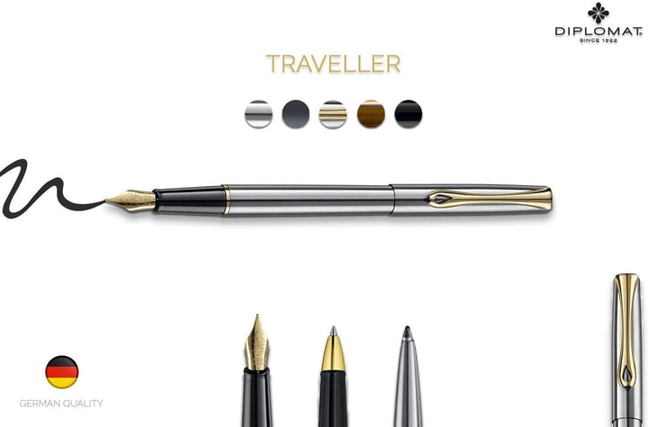 DIPLOMAT - Kugelschreiber Traveller Edelstahl easyFlow - Schick und elegant - 5-Jahre-Garantie - Lan