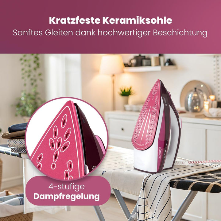 Bomann® Dampfbügeleisen | Dampfbügelautomat | 7 Funktionen | 4-stufige Dampfregelung | Keramiksohle