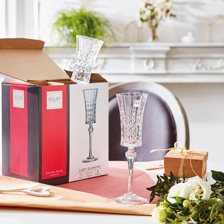 ECLAT L9742 6 Sektflöten 15 Cl-Lady Diamond, 0.15 Liter, transparent Sektgläser 15 cl, Sektgläser 15