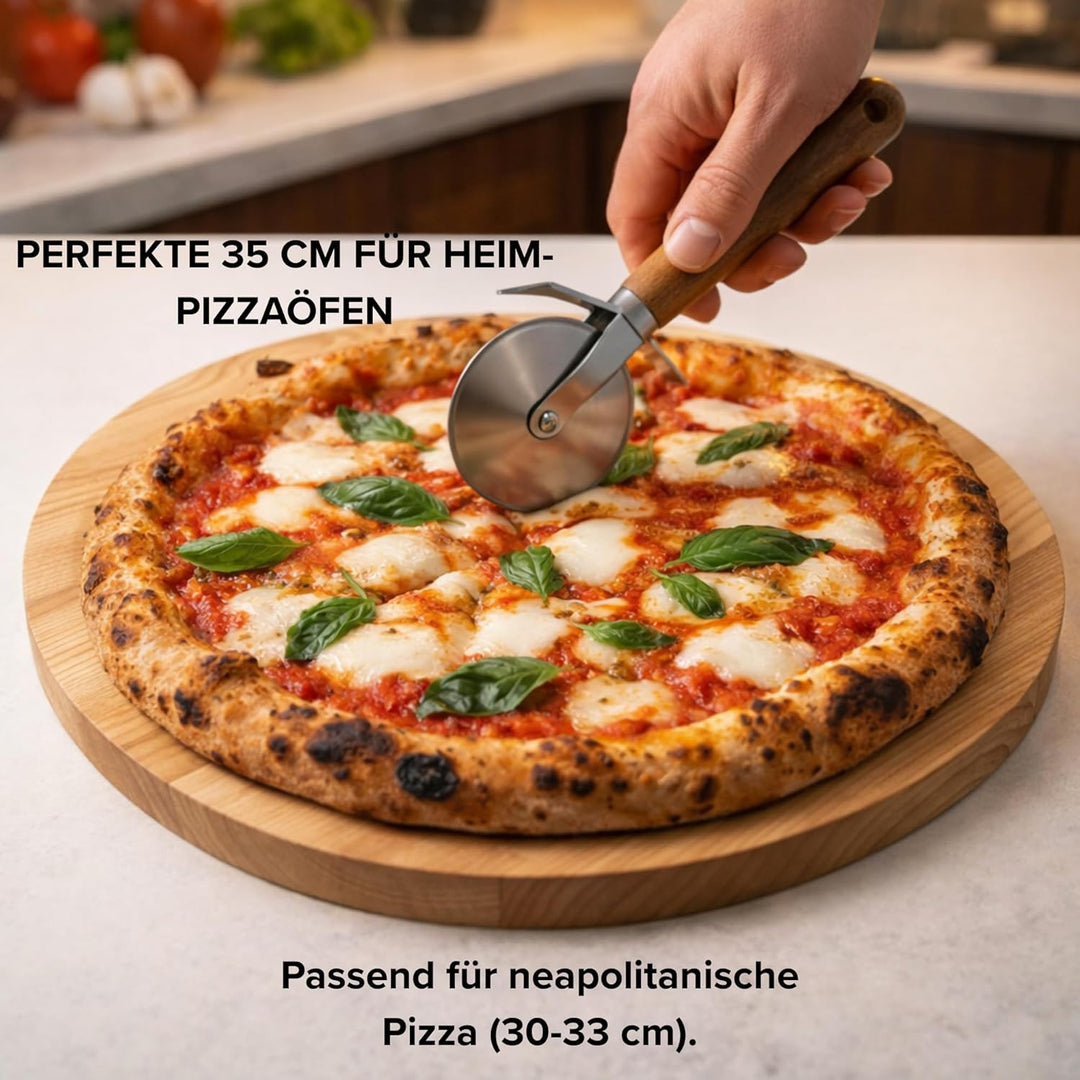INNOVAHOME Pizzabrett 35cm Holz Rund - Massives Servierbrett Esche Geölt - Pizzateller & Käsebrett -