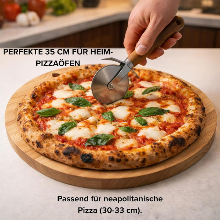 INNOVAHOME Pizzabrett 35cm Holz Rund - Massives Servierbrett Esche Geölt - Pizzateller & Käsebrett -
