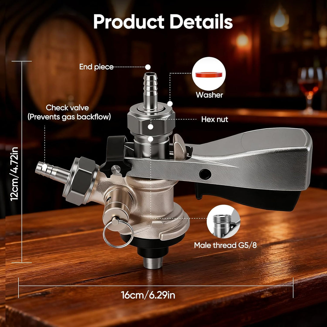 Luqixcey Kegverschluss Zapfkopf Typ S, 304 Edelstahl G5/8 Gewinde Zapfhahn Bierfass Bierzapfhahn Keg