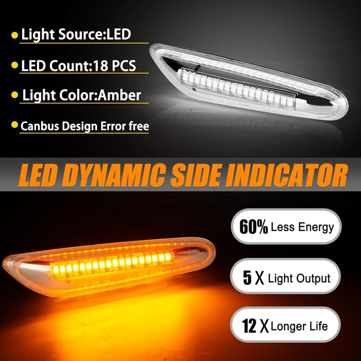 2 Stück LED Blinker für BMW E90 E91 E60 E61 E81 E82 E46 E36 E87 E88 E92 E93 X1 E84 X3 E83 X5 E53, Se
