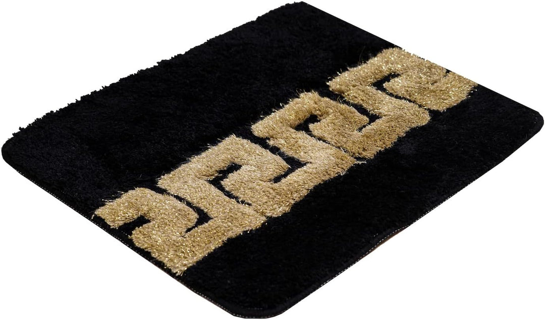 Luxus Badematte Badezimmerteppich Duschmatte Badvorleger in schwarz gold griechisches Mäander Muster