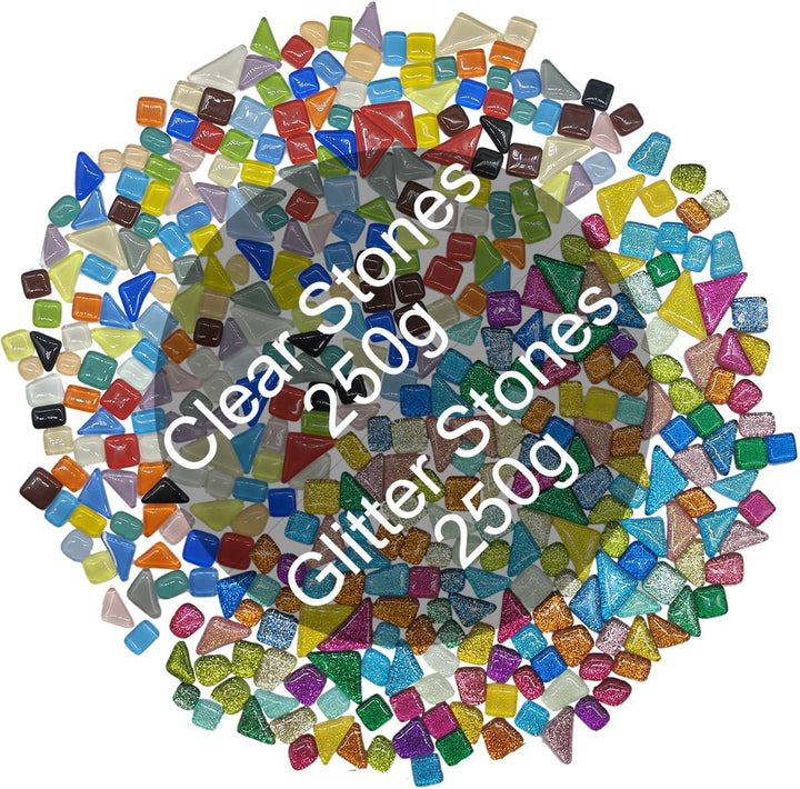 500 g Mosaikfliesen-Bastelsets, Mischung aus transparenten und glitzernden Glas Mosaiksteinen für DI