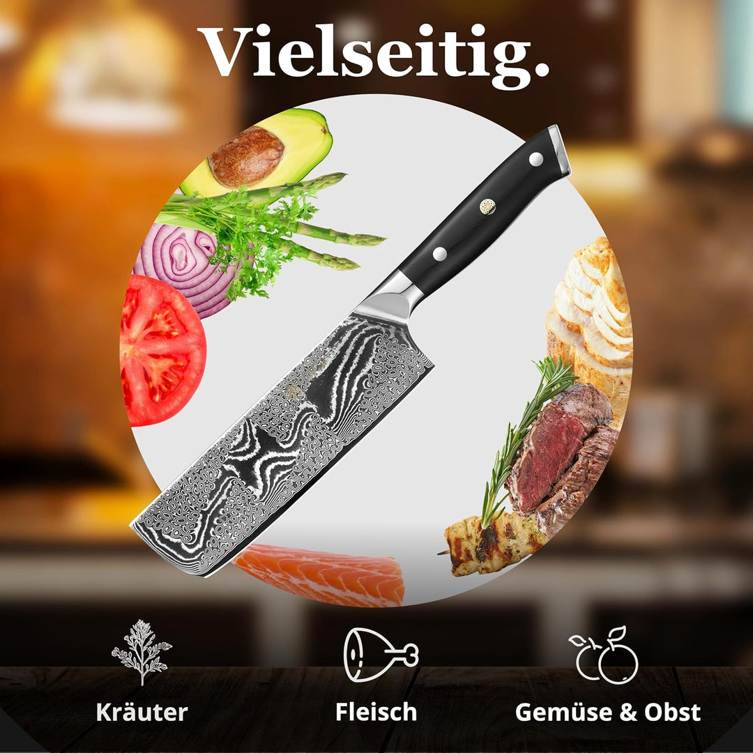 Wakoli Nitoko Damastmesser Nakiri Messer - 17 cm Klinge aus 67 Lagen echtem Damaststahl, G10 Griff,