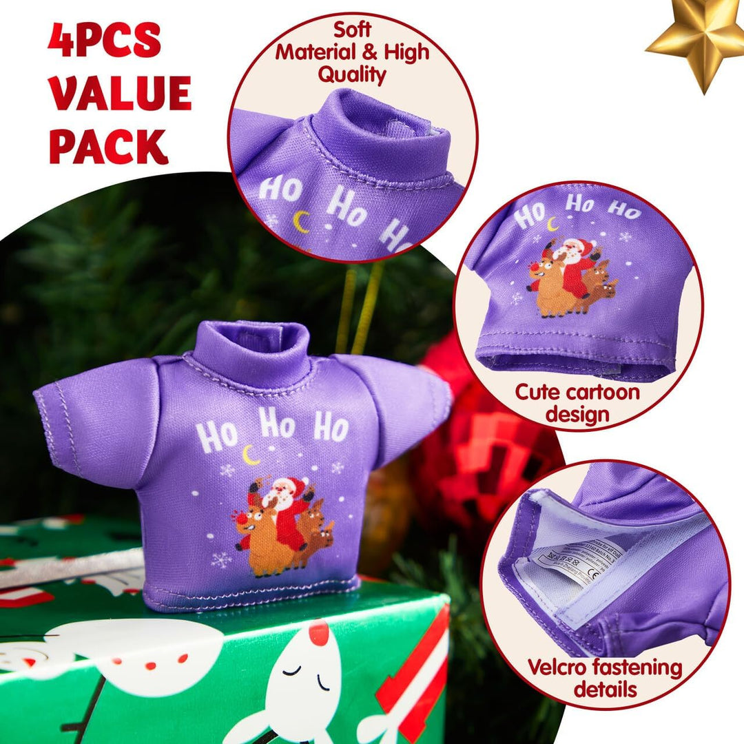 JOYIN 4 Packs Santa Clothes for Elf Doll Stylish Tees Tshirt Elf Doll Clothing Set, Christmas Decora