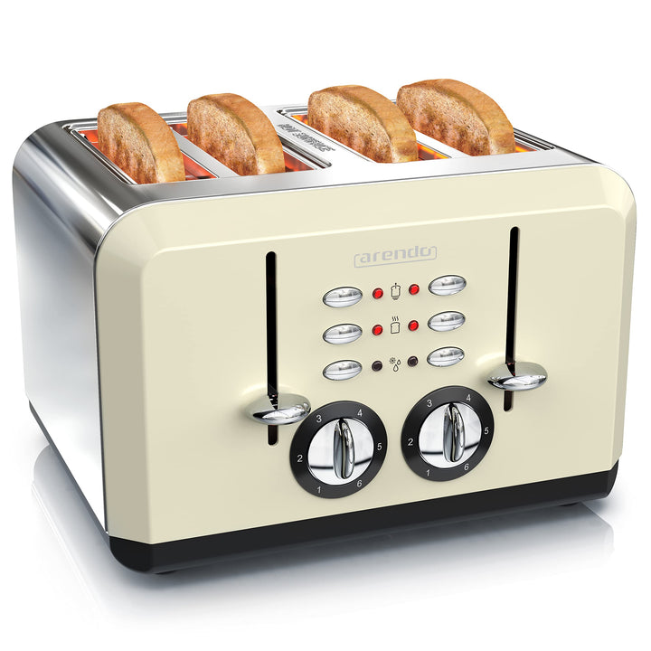 Arendo - Automatik Toaster 4 Scheiben - Edelstahlgehäuse - bis zu Vier Sandwich und Toast-Scheiben -