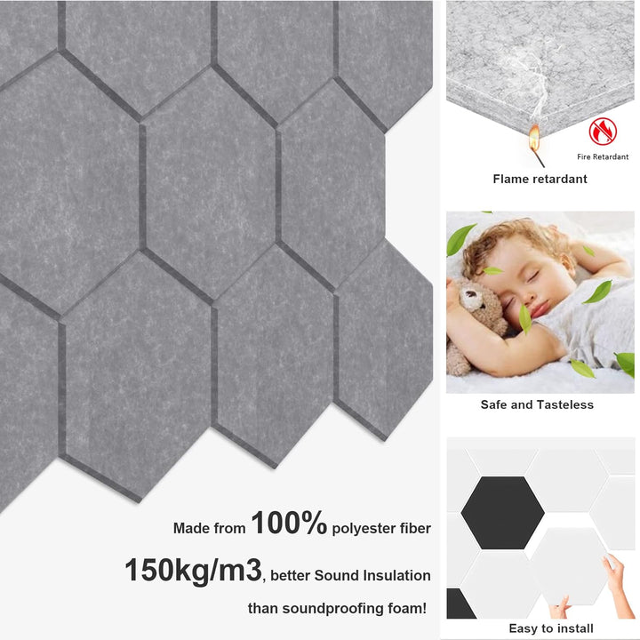 JBER 12 Pack Sechseck-Akustik-Paneele, Schallschutzschaum selbstklebend, 30 X 26 X 1cm High-Density-