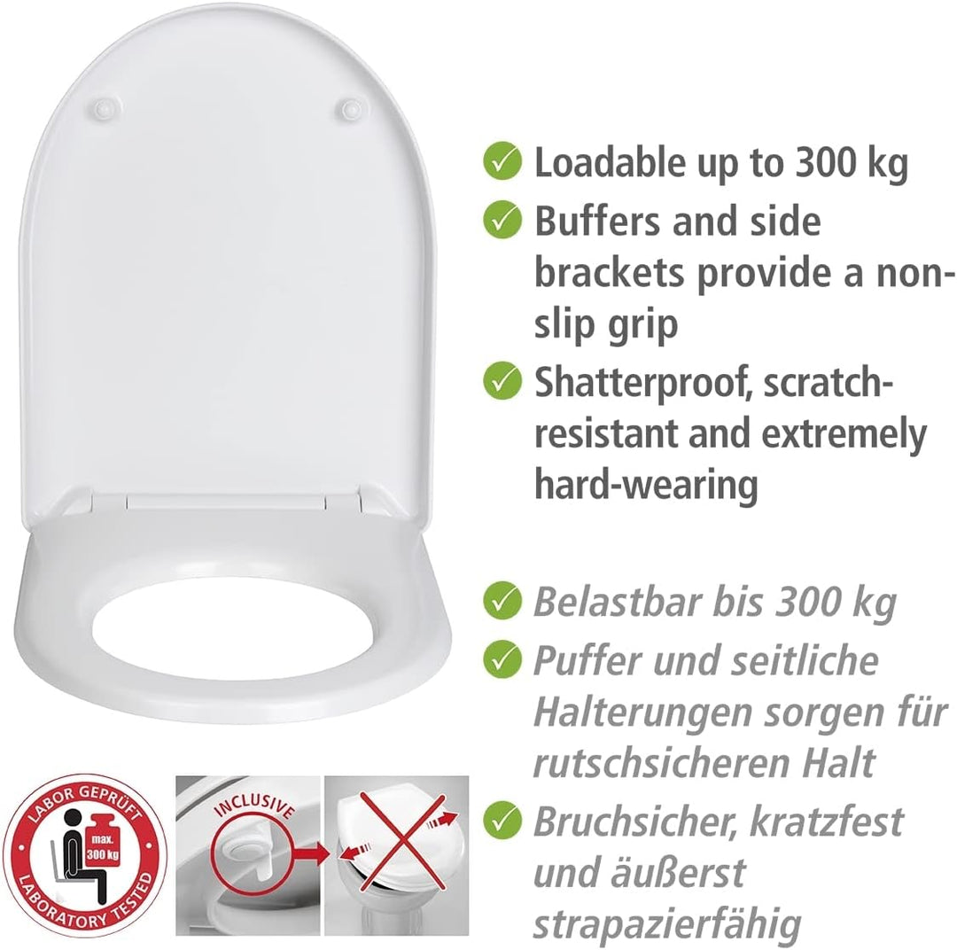WENKO WC Sitz Sindia, mit 300 kg belastbarer Toilettensitz mit Easy-Close Absenkautomatik und hygien