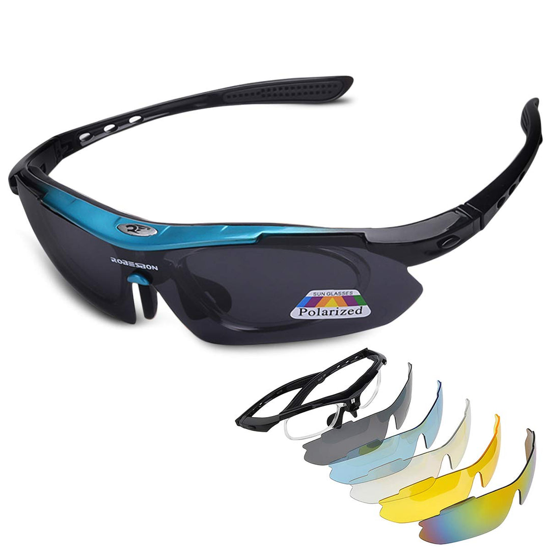 LumiSyne Sportbrille Polarisiert Herren und Damen Radsportbrillen mit 5 Wechselgläsern UV 400 Schutz