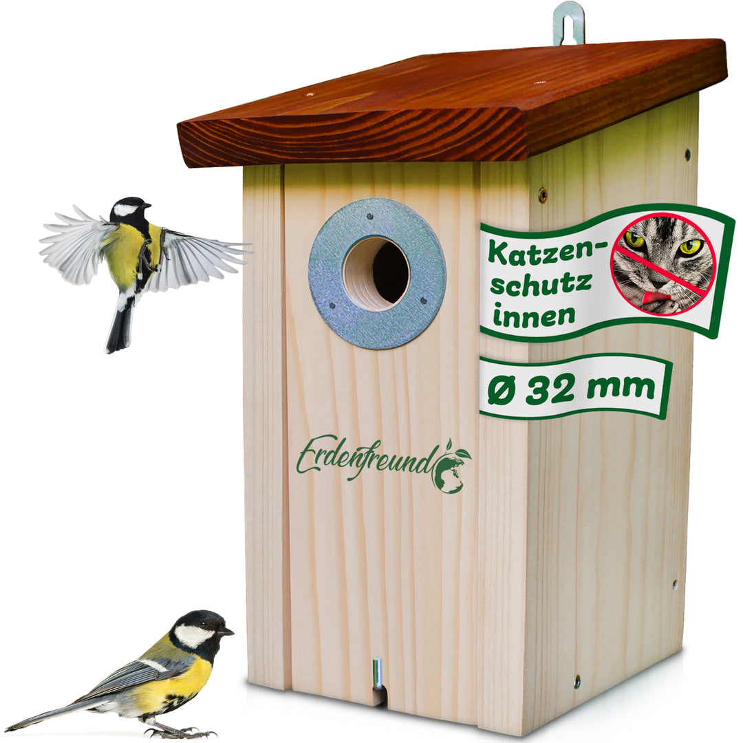 ERDENFREUND® Meisen Nistkasten 32mm Katzen-/Marderschutz innen Nistkasten für Vögel mit pickfestem S