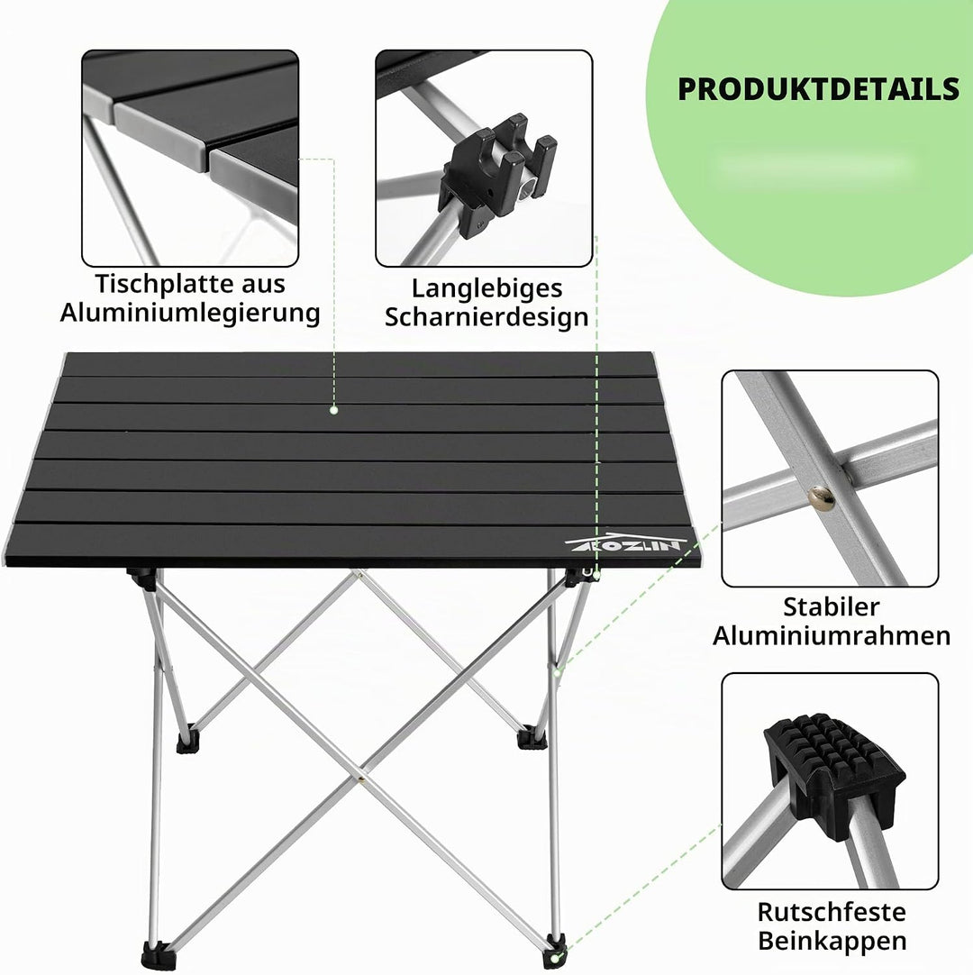 Campingtisch Klappbar, Klapptisch Camping, Tragbarer Picknicktisch Faltbar, Kleiner Aluminium-Klappt