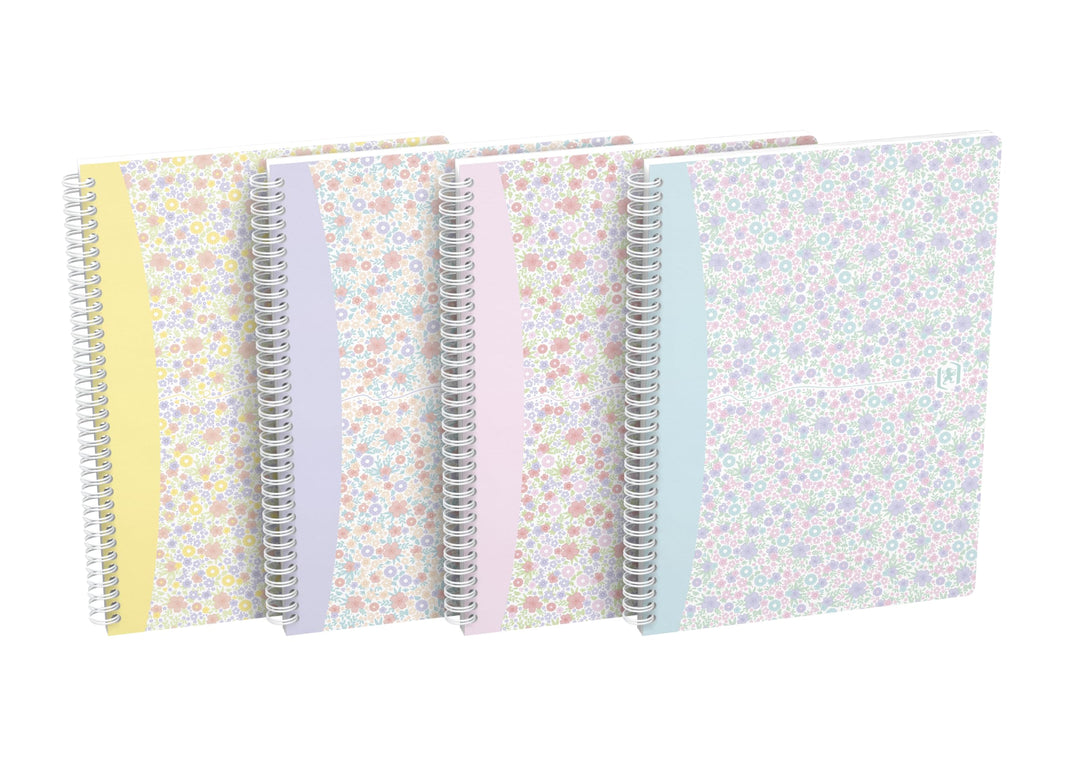 Oxford Spiralbuch B5, kariert, 60 Blatt, Floral, 4 Blumen-Motive, 5 Stück, kariert
