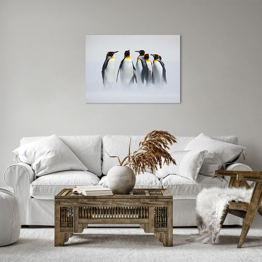 Bilder auf Leinwand Pinguine Winter Schnee Spaziergang Leinwandbild 70x50cm Wandbilder Dekoration Wo