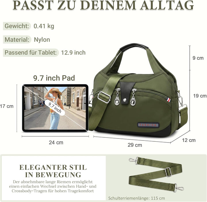 DIRRONA Damen Umhängetasche Multi Pocket Crossbody Bag Schultertaschen Leicht Handtasche Waterproof