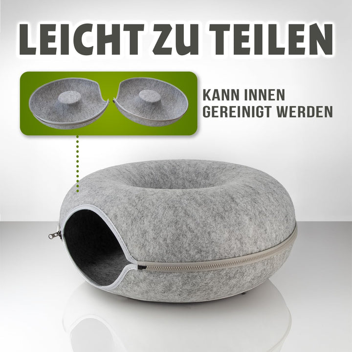 Katzentunnel Katzenhöhle Katzen Donut, Masse 50x50x20cm, Farbe: Grau,aus Filz gefertigt, runde Form,