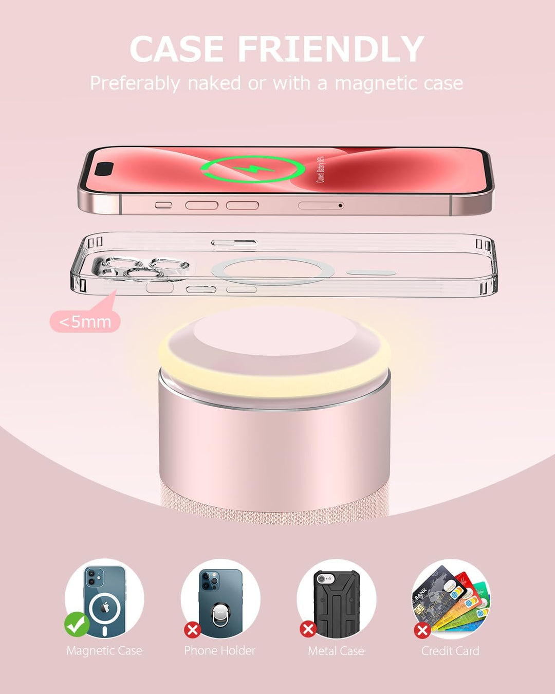 COLSUR Bluetooth Lautsprecher, Magnetic Kabelloses Ladegerät, Bluetooth Lautsprecher mit Nachtlicht,