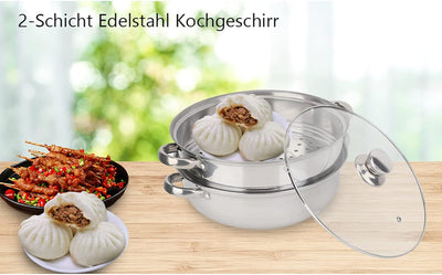 Edelstahl Topf, Dampfgarer zum Kochen Gemüsekocher Kochgeschirr Premium Topf Doppelkocher Stapelpfan