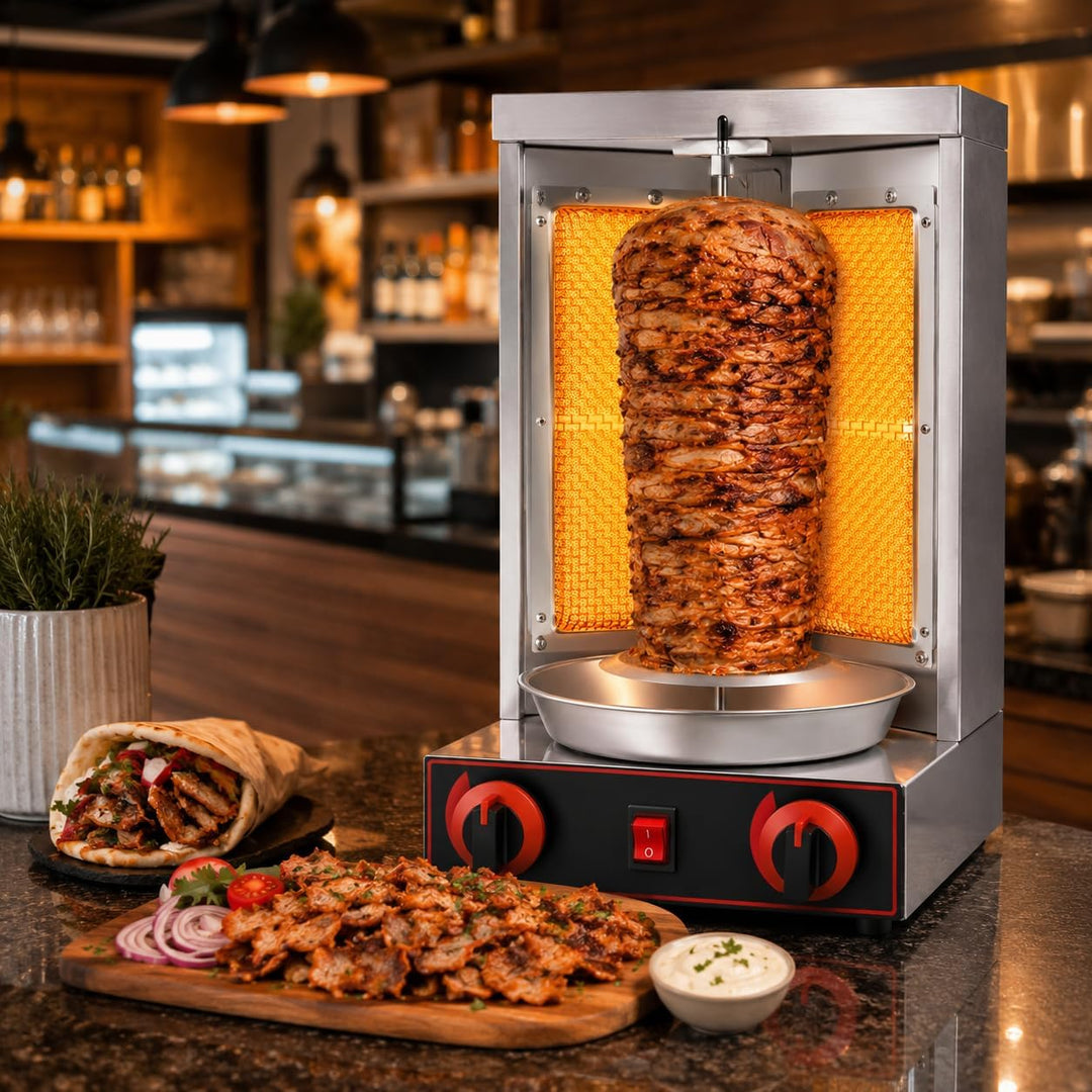 Gas Döner Machine, Gas-Rotationsgrill mit 2 Brennern, Grossvolumiger für Zuhause, 3000W 220V LPG gew