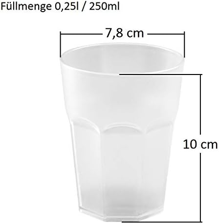 10 x Plastikbecher, Trinkbecher, Orange, Cocktailbecher, 250 ml, mit Eichstrich, stapelbar, Mehrweg,
