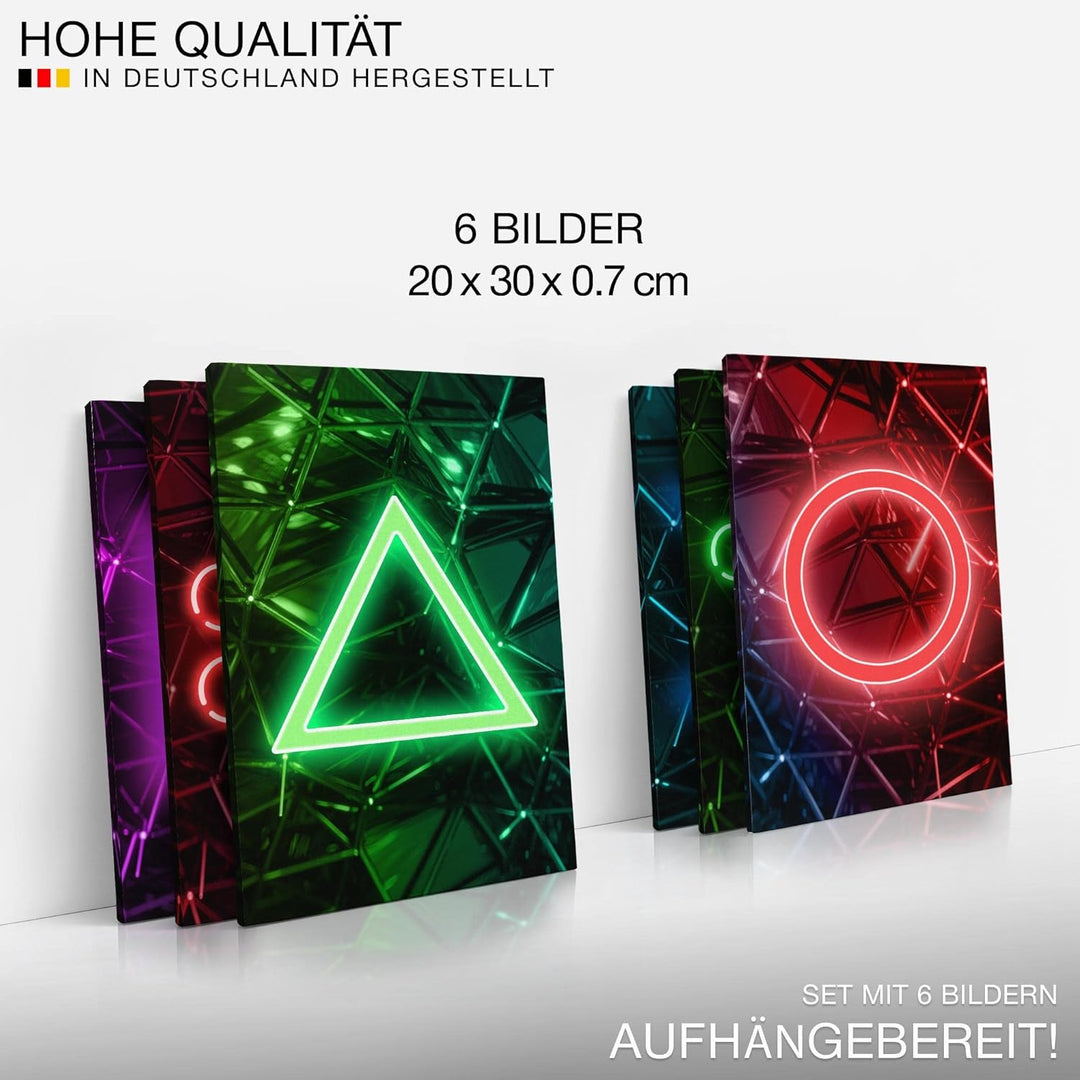 Novart Wandbilder Set - KOMPLETT AUFHÄNGFERTIG - Made in Germany - Moderne Bilder Spielkonsole Gamer