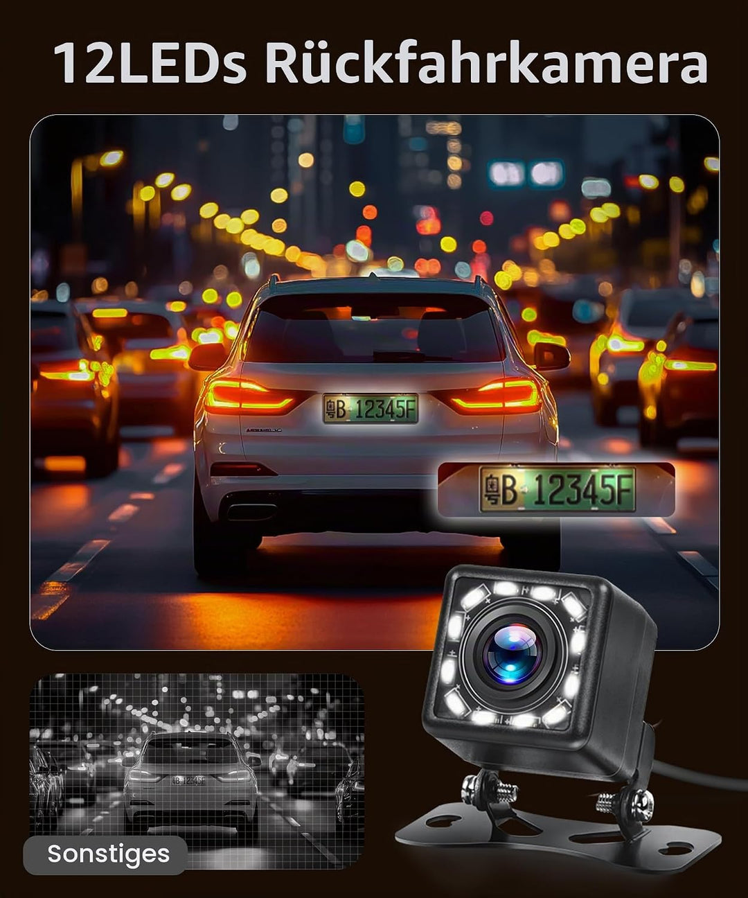 HD 4.3 Zoll Rückfahrkamera Kit mit Kameras, Rückfahrkamera mit IP68 Wasserdicht Nachtsicht Superweit
