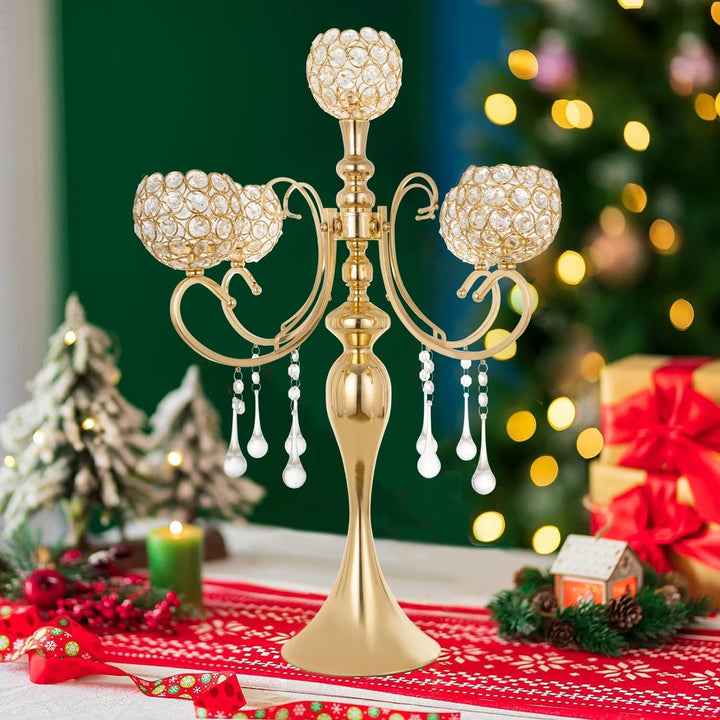 Kerzenhalter mit 5 Armen, goldfarben, 65 cm hoch, für Tischdekoration, elegantes Design, Hochzeitsge