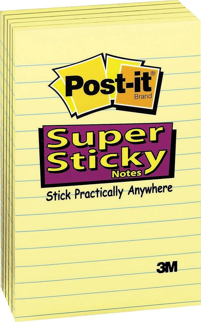 Post-it 6605SSCY Super Sticky Pads,Lined,90 Sheets/PD,4-Inch x6-Inch,5/PK,Yellow