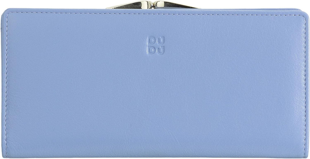 DuDu Geldbörse aus echtem Leder mit RFID-Schutz, Kreditkartenhalter mit Münzfach Clic Clac, farbiges