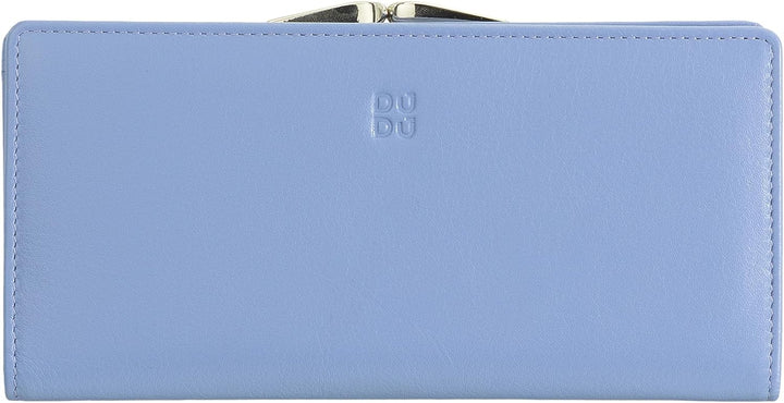 DuDu Geldbörse aus echtem Leder mit RFID-Schutz, Kreditkartenhalter mit Münzfach Clic Clac, farbiges