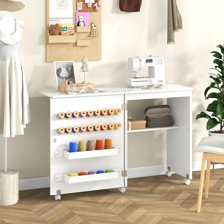 GIANTEX Nähtisch klappbar, Nähschrank auf Rollen, Nähmaschinentisch Nähtisch für Nähmaschine, Nähmas