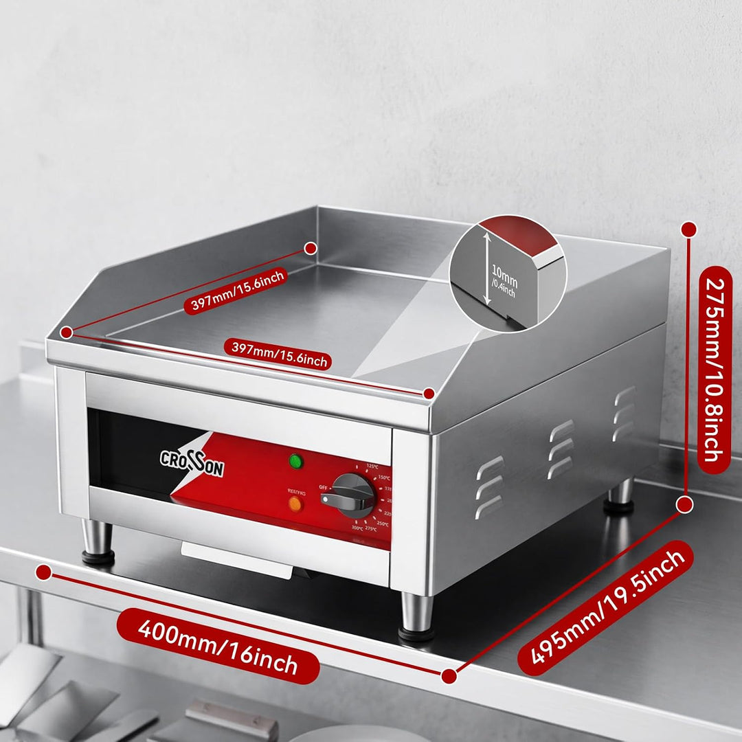 CROSSON 40 * 40CM Kommerzielle elektrische Arbeitsplattengrillplatte, flacher Grill mit antihaftbesc