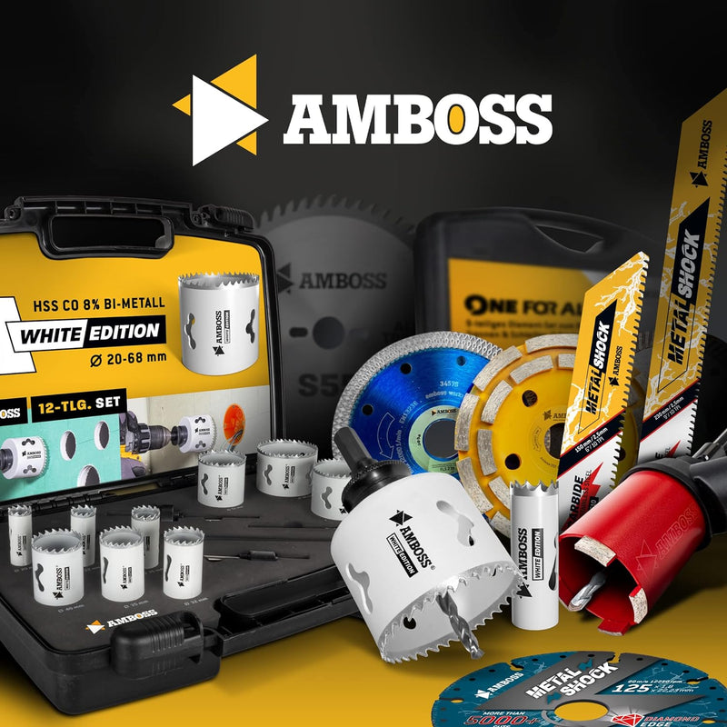 Amboss M 42 Bi-Metall Lochsägen Set Ø 19-83 mm (17-teilig) / Für Aluminium, Stahl, Gipskarton, Holz